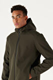 Erkek Yeşil Standart Fit Normal Kesim Dik Yaka Softshell Mont