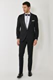 Erkek Siyah Slim Fit Dar Kesim Desenli Smokin Damatlık
