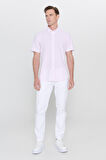 Erkek Pembe Slim Fit Dar Kesim Gizli Düğmeli Yaka %100 Pamuk Gofre Desenli Kısa Kollu Gömlek