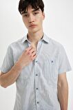 DeFacto Slim Fit Dar Kesim Yazlık Çizgili Pamuklu Kısa Kollu Gömlek C7361AX24SMBE741