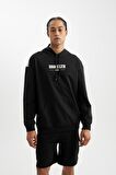 DeFactoFit Siyah NBA Brooklyn Nets Comfort Fit Kapüşonlu Sırt Baskılı Sweatshirt C9252AX24AUBK81