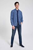 D'S Damat Slim Fit Mavi Kareli Ekoseli Gömlek 7HC02ORT09265