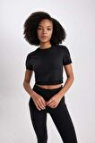 DeFactoFit Crop Bisiklet Yaka Sporcu Kısa Kollu Tişört A2505AX23AUBK81
