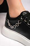 Siyah Platform Tabanlı Zincir Detaylı Şık Kadın Sneaker Ayakkabı ortopedik taban Siyah / 37