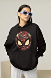 Tasarım Spider-Man Maske Baskılı Unisex Oversize Marvel Hoodie
