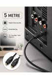 5 METRE Optik Ses Kablosu Toslink Dijital Fiber Ev Sinema Soundbar Uyumlu Siyah Altın Kaplama Uçlu Kristal Netliğinde Parazitsiz Sinyal İletimi Çevresel Surround Akustik Ses Sistemi Bağlantı Kablosu