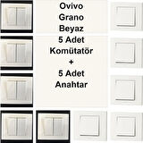 Asyagrup Ovivo Beyaz İkili Set Komütatör - Anahtar - Çerçeve Dahil
