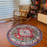 Otantik Kilim Desenli 180 cm Çap Büyük Boy Etnik Yuvarlak Dijital Baskı Halı