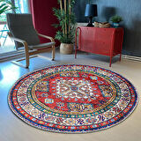 Otantik Kilim Desenli 180 cm Çap Büyük Boy Etnik Yuvarlak Dijital Baskı Halı