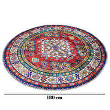 Otantik Kilim Desenli 180 cm Çap Büyük Boy Etnik Yuvarlak Dijital Baskı Halı