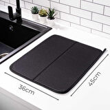 Mikrotex Bulaşık Matı Süper Emici Bulaşık Kurutma Matı 45x36cm Tezgah Üstü Bulaşık Matı Siyah