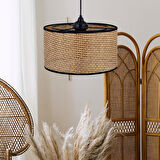 Rakkas Hasır Kaplama Metal Kasalı Silindir Kahverengi Avize Salon Yatak Odası Rattan Sarkıt