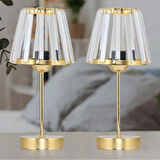 Kristal Cam Başlıklı Metal Ayaklı Gold Abajur Yatak Odası Gece Lambası Oturma Odası Aydınlatma