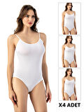 evivaSecret 4 Adet İp Askılı Kadın Beyaz Çıtçıtlı Body Zıbın - 6001-X4B