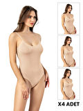 evivaSecret 4 Adet İp Askılı Kadın Ten Çıtçıtlı Body Zıbın - 6001-X4T