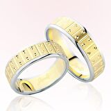 Sarı Beyaz Desenli Altın Alyans 6002