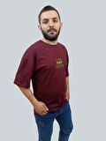 Erkek Respect Oversize Bisiklet Yaka Bordo Tişört
