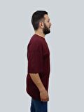 Erkek Respect Oversize Bisiklet Yaka Bordo Tişört