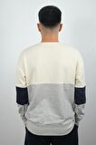 Erkek Sıfır Yaka Çizgili Sweatshirt Creattion Krem