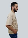 Erkek Hardcore Oversize Bisiklet Yaka Sütlü Kahve Tişört