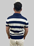 Erkek Parçalı Slim Fit Polo Yaka Lacivert-Taş Triko Tişört