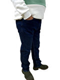 Erkek Denim Yüksek Bel Fermuarlı Regular Fit Likralı Koyu Mavi Kot Pantolon