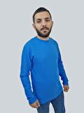 Erkek Waffle Uzun Kol Saks Mavisi Sweatshirt