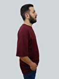 Erkek Plain Oversize Bisiklet Yaka Bordo Tişört