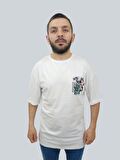 Erkek Hey Oversize Bisiklet Yaka Beyaz Tişört