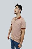Erkek Striped Polo Yaka Kiremit Tişört