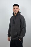 Erkek Kapüşonlu ve Önden Cepli Düz Polar Sweatshirt Haki