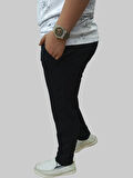 Erkek Beli Lastikli Bağcıklı Çakıl Taşlı Sahte Patlı Siyah Jogger Pantolon