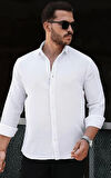 Erkek Müslin Kumaş Uzun Kol Yakalı Beyaz Gömlek