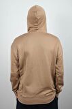 Erkek Kapüşonlu ve Önden Cepli Düz Polar Sweatshirt Kahverengi