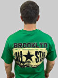 Erkek Brooklyn Yuvarlak Yaka Arka Baskılı Oversize Yeşil Tişört