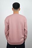 Erkek Sıfır Yaka Düz Polar Sweatshirt Pudra Pembe