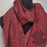 Pamuklu Fular, Tahta Baskılı, Hediyelik , El Yapımı  Taşlanmış Pamuklu Fulari Moli Tasarım