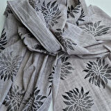 Geniş Pamuklu Tahta Baskılı Şal, Gri Hediyelik, Şık , El Yapımı, Tasarım Şal  , Moli Tasarım, 60100118108