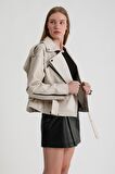 Kadın Oversize Biker Deri Ceket