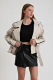 Kadın Oversize Biker Deri Ceket
