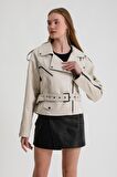 Kadın Oversize Biker Deri Ceket