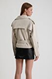 Kadın Oversize Biker Deri Ceket