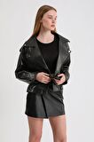 Kadın Oversize Biker Deri Ceket