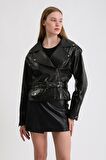 Kadın Oversize Biker Deri Ceket