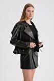 Kadın Oversize Biker Deri Ceket