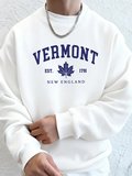 Vermont New England Est 1791 Baskılı Kapüşonlular Erkek Yumuşak Polar Eşofman Rahat Sonbahar