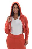 Kadın Viskon Kapşonlu Oversize Crop Sweatshirt-Kiremit
