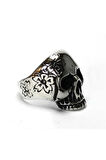Çiçekli Kurukafa Gotik Gümüş Erkek Yüzüğü