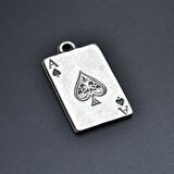 Maça As Poker İskambil Kolye Ucu - Antik Gümüş Kaplama - Kod:114