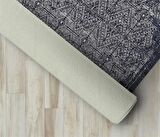 Modern Klasik Geometrik desenli Siyah Gri Halı Kaymaz Taban Makinada Yıkanabilir
